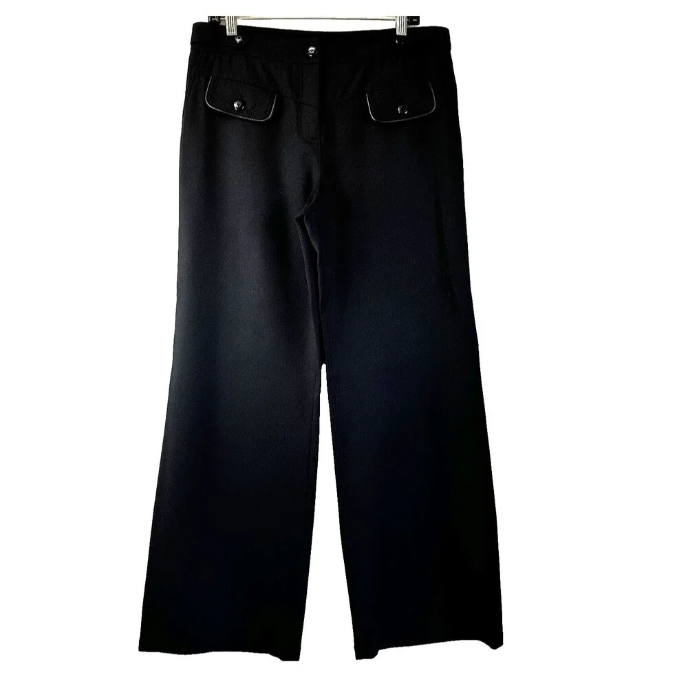 Patrizia Pepe Women's Black Wool Blend Flat Front Flare Pants Sz 44/M Italy